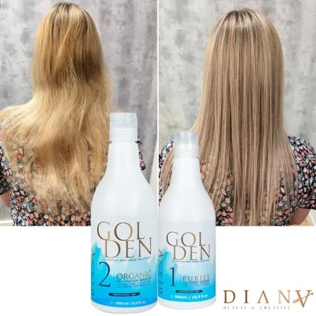 GoldenBlue set Protein-/Keratin-Haarglättungsbehandlung 500 ml + Vorbehandlungsshampoo 300 ml, Effekt für 6-8 Monate