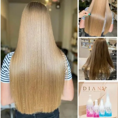 GoldenBlue set Protein-/Keratin-Haarglättungsbehandlung 500 ml + Vorbehandlungsshampoo 300 ml, Effekt für 6-8 Monate
