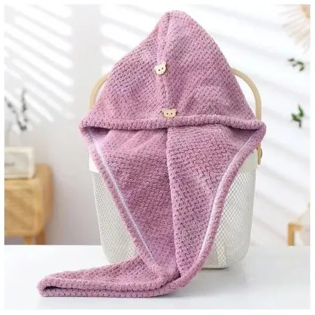 Pink hair towel with hood 65 x 25 cm