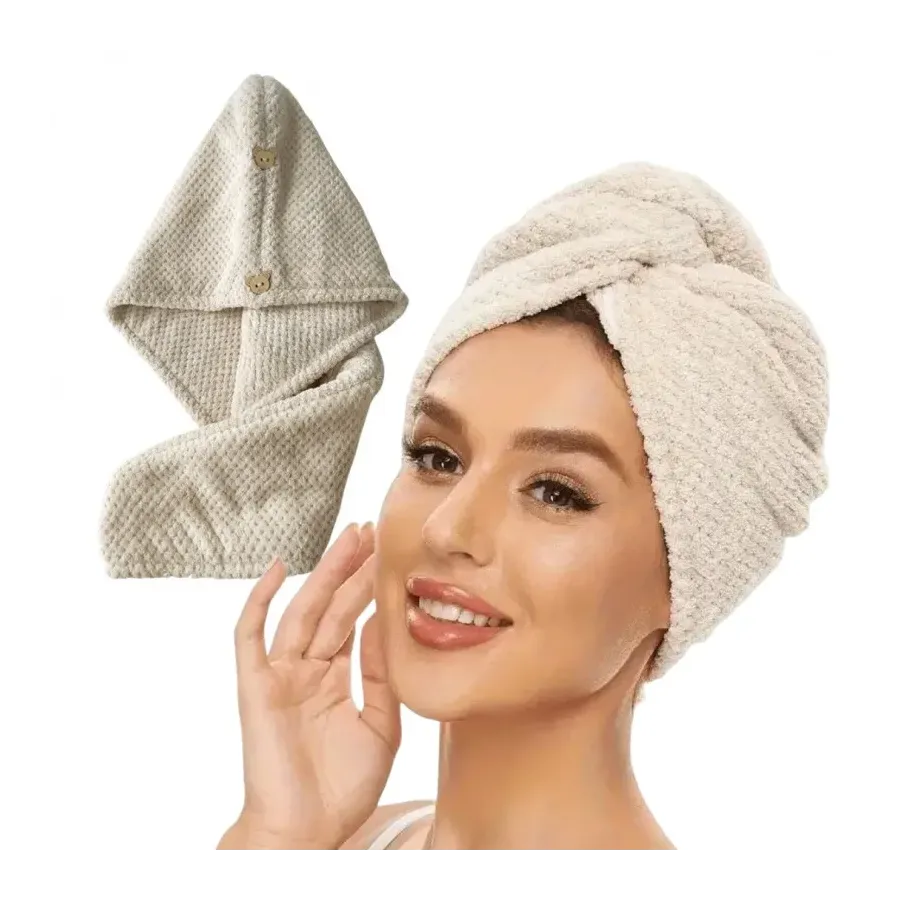 Haarturban / Kapuzen-Handtuch aus Mikrofaser 65x25 cm – Beige Haarturban / Kapuzen-Handtuch aus Mikrofaser 65x25 cm – Beige