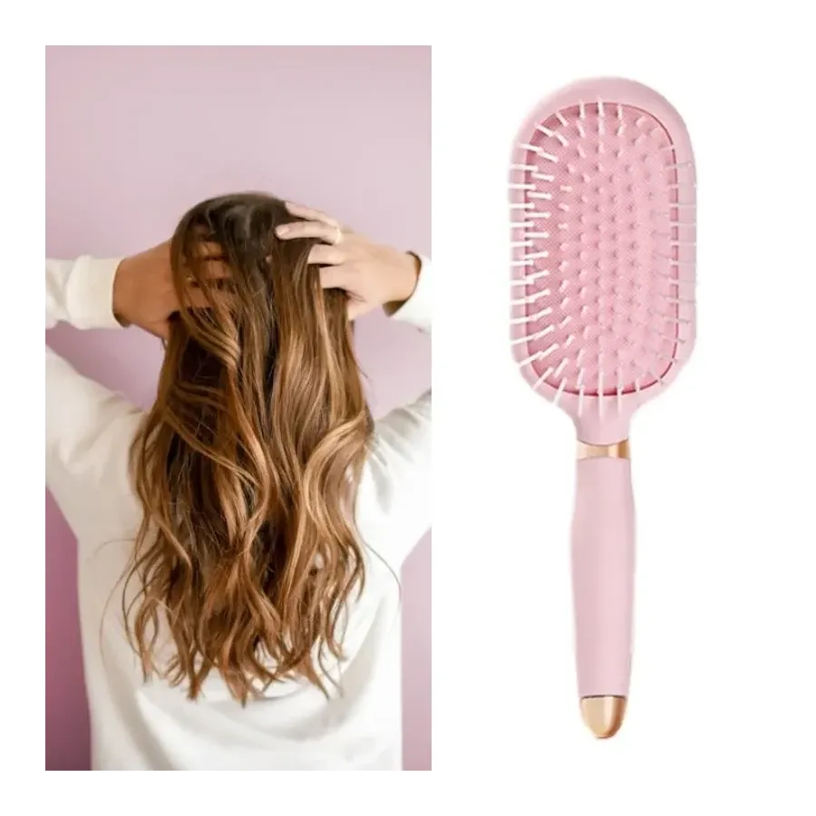 Roze ontklittende haarborstel met luchtkussen – hoofdhuidmassageborstel Roze ontklittende haarborstel met luchtkussen – hoofdhuidmassageborstel