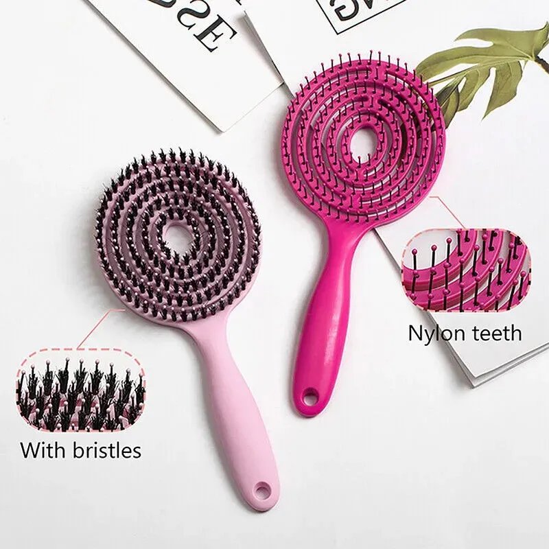 Super flexible Haarbürste mit Wildschweinborsten – Entwirrung, Trocknung, Massage – Puderrosa