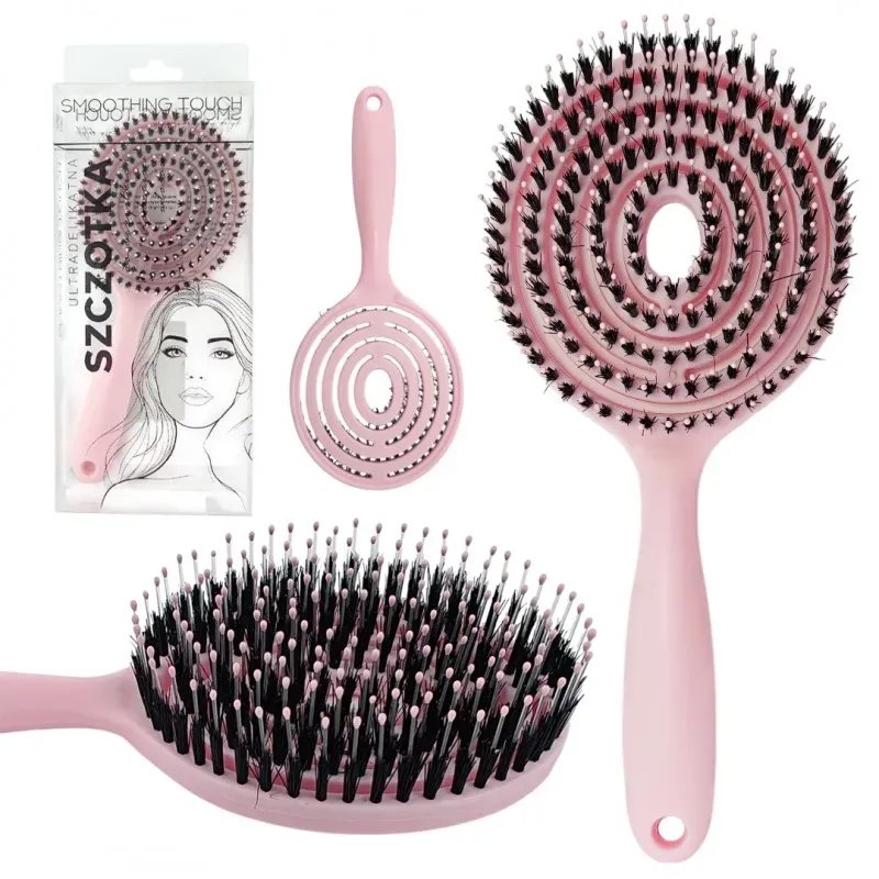 Super flexible Haarbürste mit Wildschweinborsten – Entwirrung, Trocknung, Massage – Puderrosa