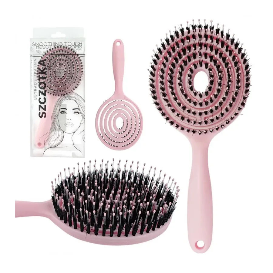 Super flexible Haarbürste mit Wildschweinborsten – Entwirrung, Trocknung, Massage – Puderrosa Super flexible Haarbürste mit Wildschweinborsten – Entwirrung, Trocknung, Massage – Puderrosa