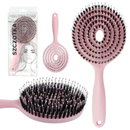 Super Flexible Hair Brush with Boar Bristles – Detangling, Drying & Massage – Powder Pink