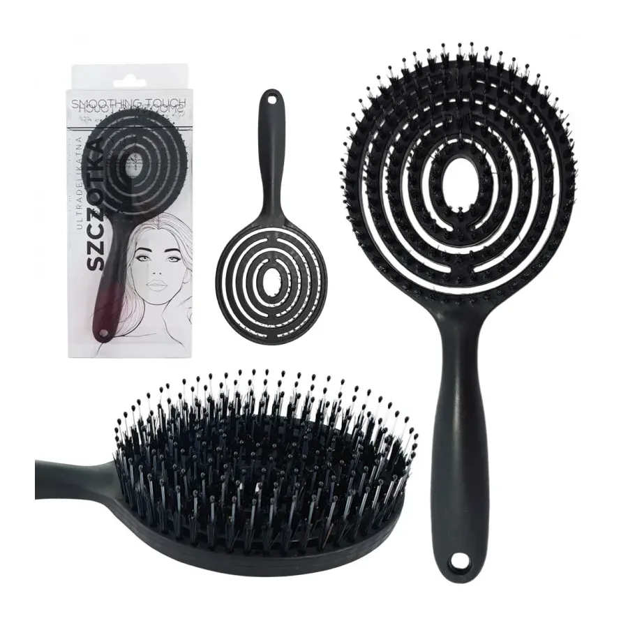 Super flexible Haarbürste mit Wildschweinborsten – Schwarz – Entwirren, Trocknen, Kopfhautmassage Super flexible Haarbürste mit Wildschweinborsten – Schwarz – Entwirren, Trocknen, Kopfhautmassage