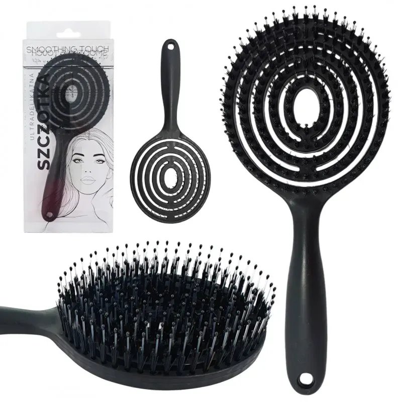 Super flexible Haarbürste mit Wildschweinborsten – Schwarz – Entwirren, Trocknen, Kopfhautmassage