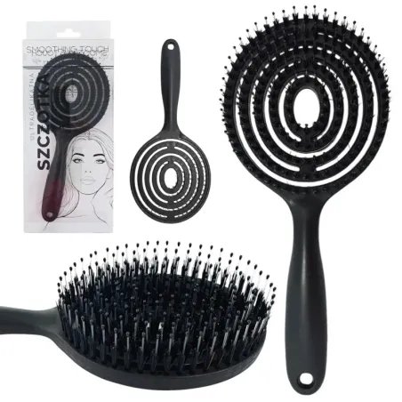 Brosse à cheveux super flexible avec poils de sanglier – noir – démêlage, séchage, massage