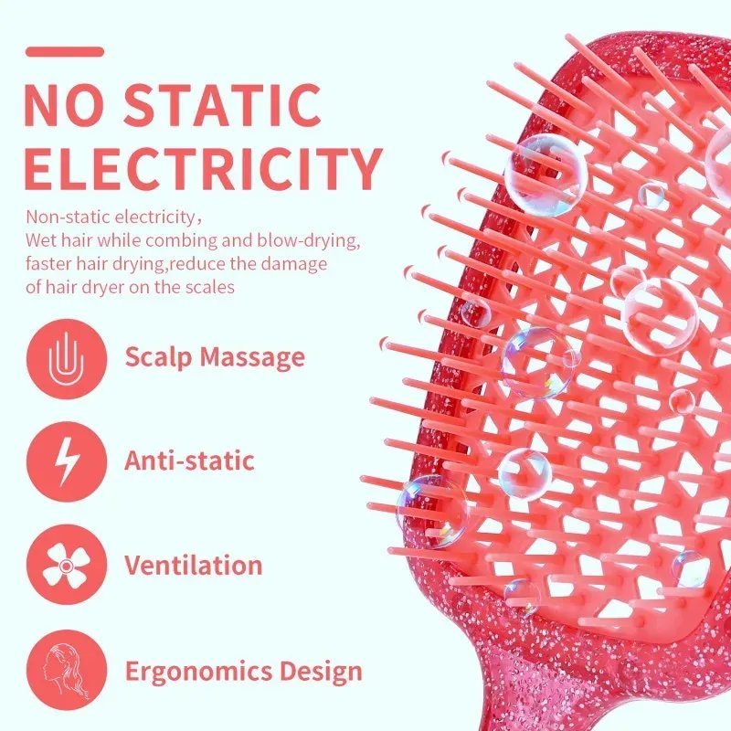 Rote Glitzer-Haarbürste – hochflexibel & belüftet – für alle Haartypen