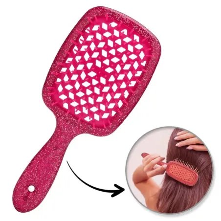 Rote Glitzer-Haarbürste – hochflexibel & belüftet – für alle Haartypen