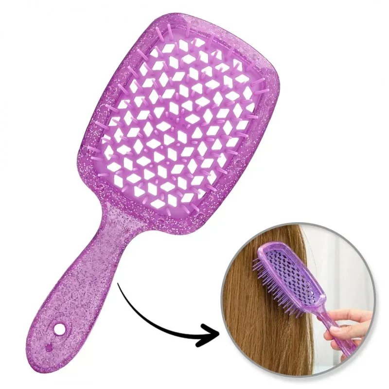Lila Glitzer-Haarbürste – hochflexibel & belüftet – für alle Haartypen