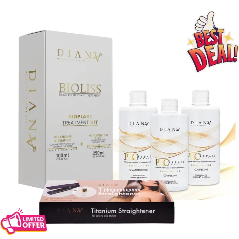Professional Set: Bioplasty 250 g + Clarifying Shampoo 100 ml + Pro Repair Complex + Thermal Straightening Iron