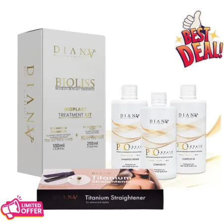 Kit Professionnel : Bioplastie 250 g + Shampoing Clarifiant 100 ml + Pro Repair Complex + Fer à lisser thermique