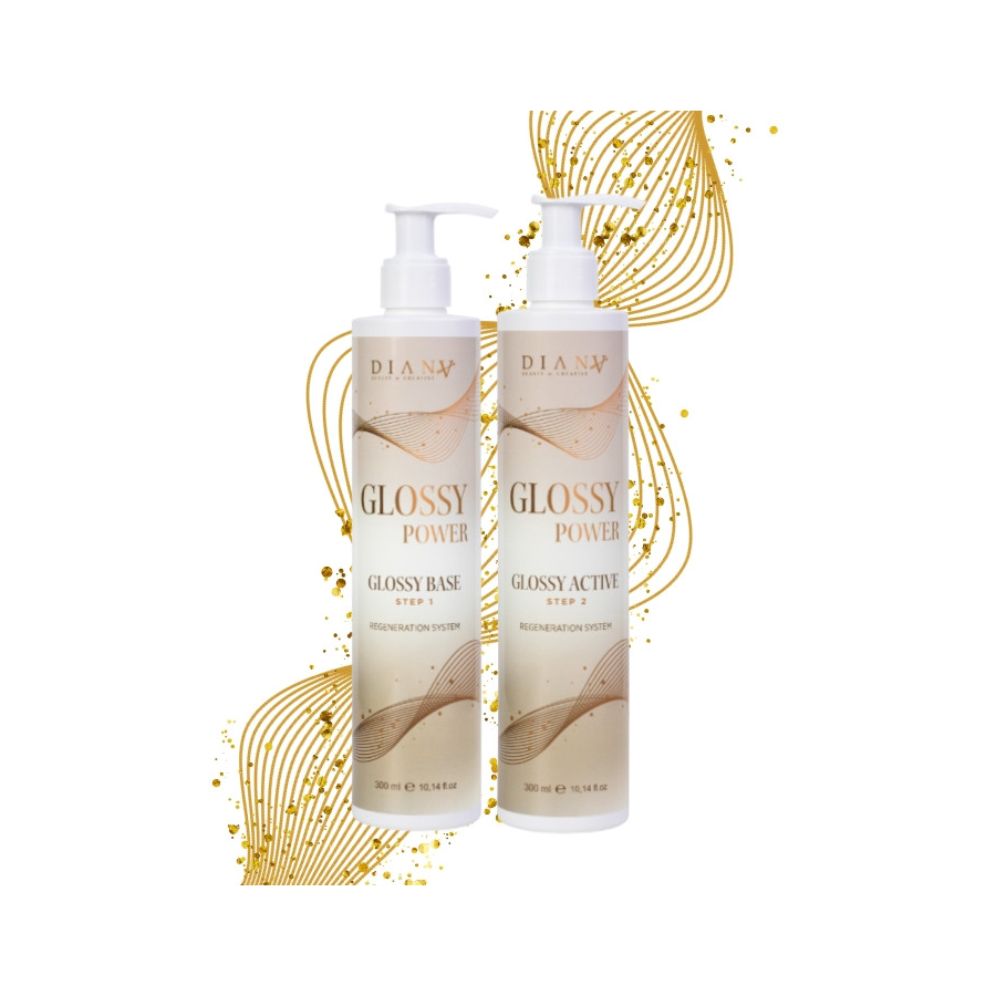 Glossy Power Set – Stap 1 (300 ml) + Stap 2 (300 ml), ontworpen om het haar te versterken en een semi-permanente glans te geven Glossy Power Set – Stap 1 (300 ml) + Stap 2 (300 ml), ontworpen om het haar te versterken en een semi-permanente glans te geven