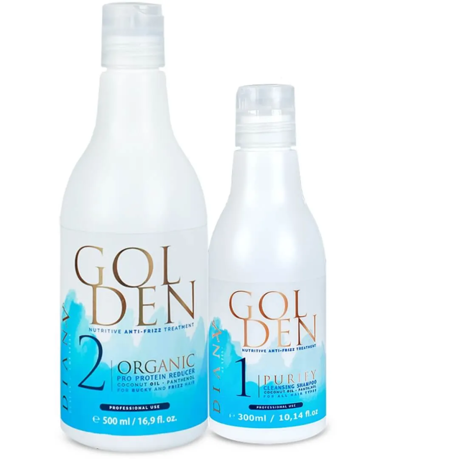 GoldenBlue set Proteinowy/Keratynowy zabieg prostowania włosów 500 ml + pre szampon 300 ml, efekt 6-8 miesięcy