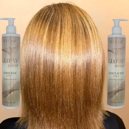 Glossy Power Set – Stap 1 (300 ml) + Stap 2 (300 ml), ontworpen om het haar te versterken en een semi-permanente glans te geven