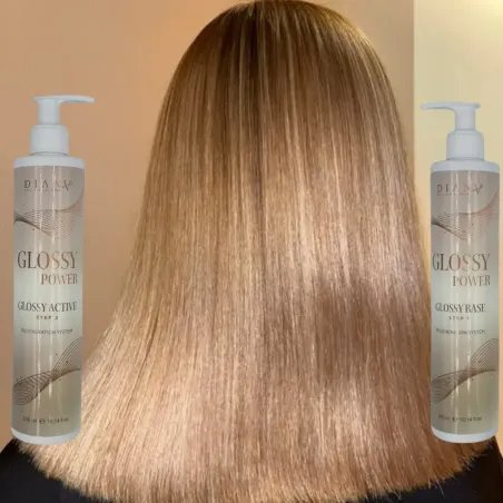 Glossy Power Set – Stap 1 (300 ml) + Stap 2 (300 ml), ontworpen om het haar te versterken en een semi-permanente glans te geven