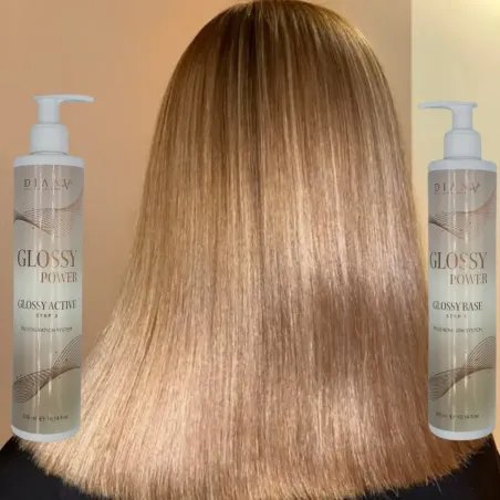 Glossy Power Set – Step 1 (300 ml) + Step 2 (300 ml), designed to strengthen hair and provide semi-permanent shine